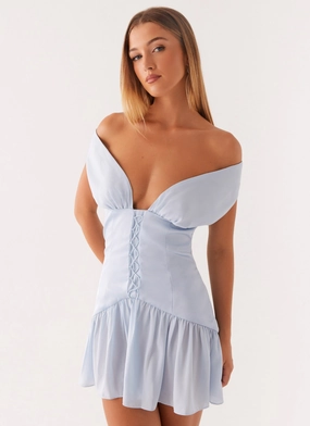 Dear Diary Mini Dress - Pastel Blue Relax Draping