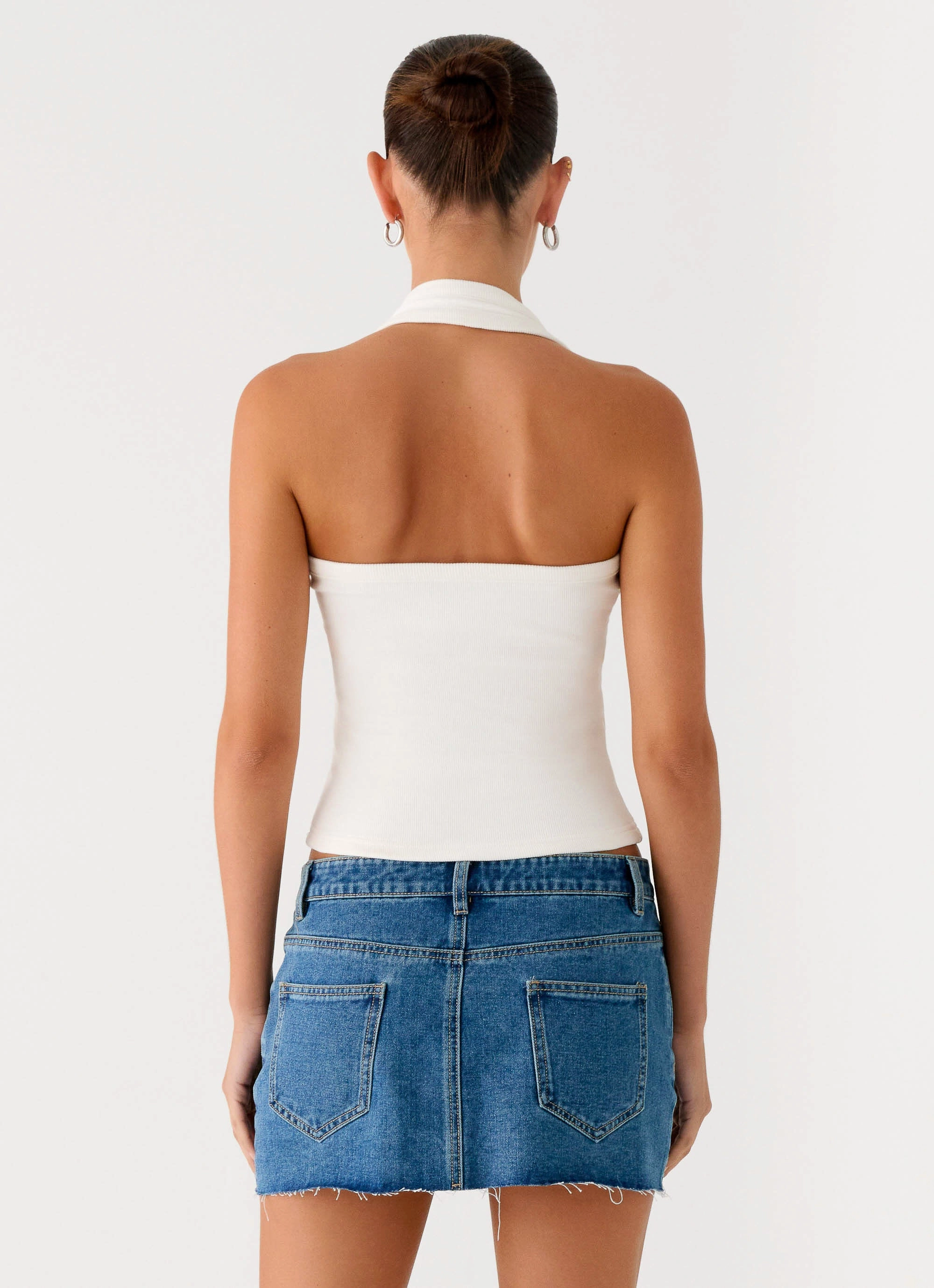 Cladena Top - White Stretchable Knit Tapered Cut