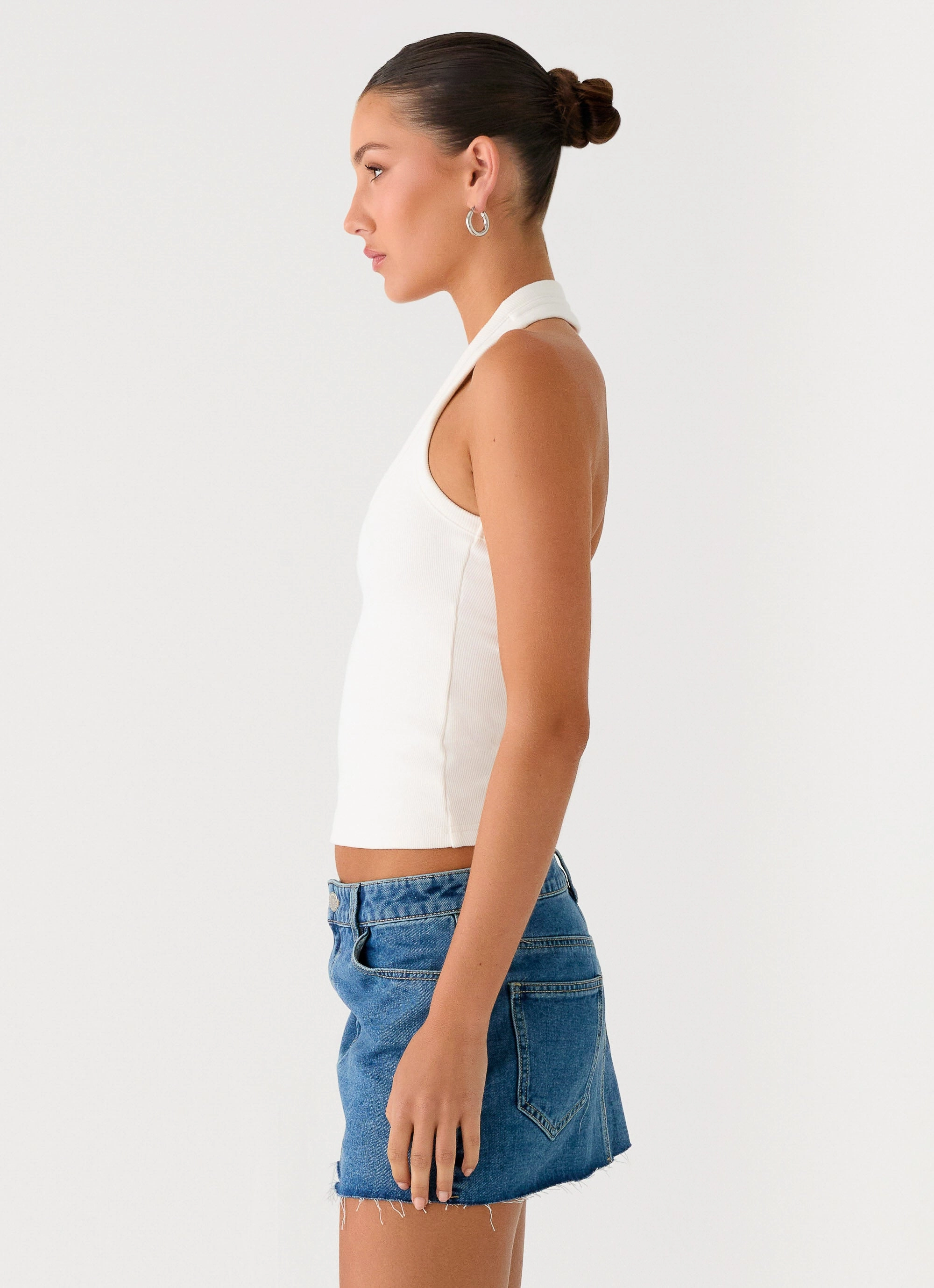 Adjustable Hem Cuff Cladena Top - White