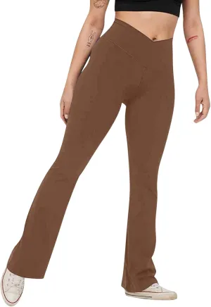 Crossover High Waisted Black Flared Leggings Running Yoga Athletic Pant High Waist Crossover Lounge Bell Bottom