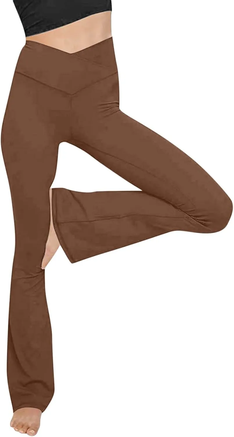 Crossover High Waisted Black Flared Leggings Running Yoga Athletic Pant High Waist Crossover Lounge Bell Bottom