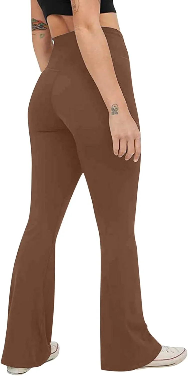 Crossover High Waisted Black Flared Leggings Running Yoga Athletic Pant High Waist Crossover Lounge Bell Bottom