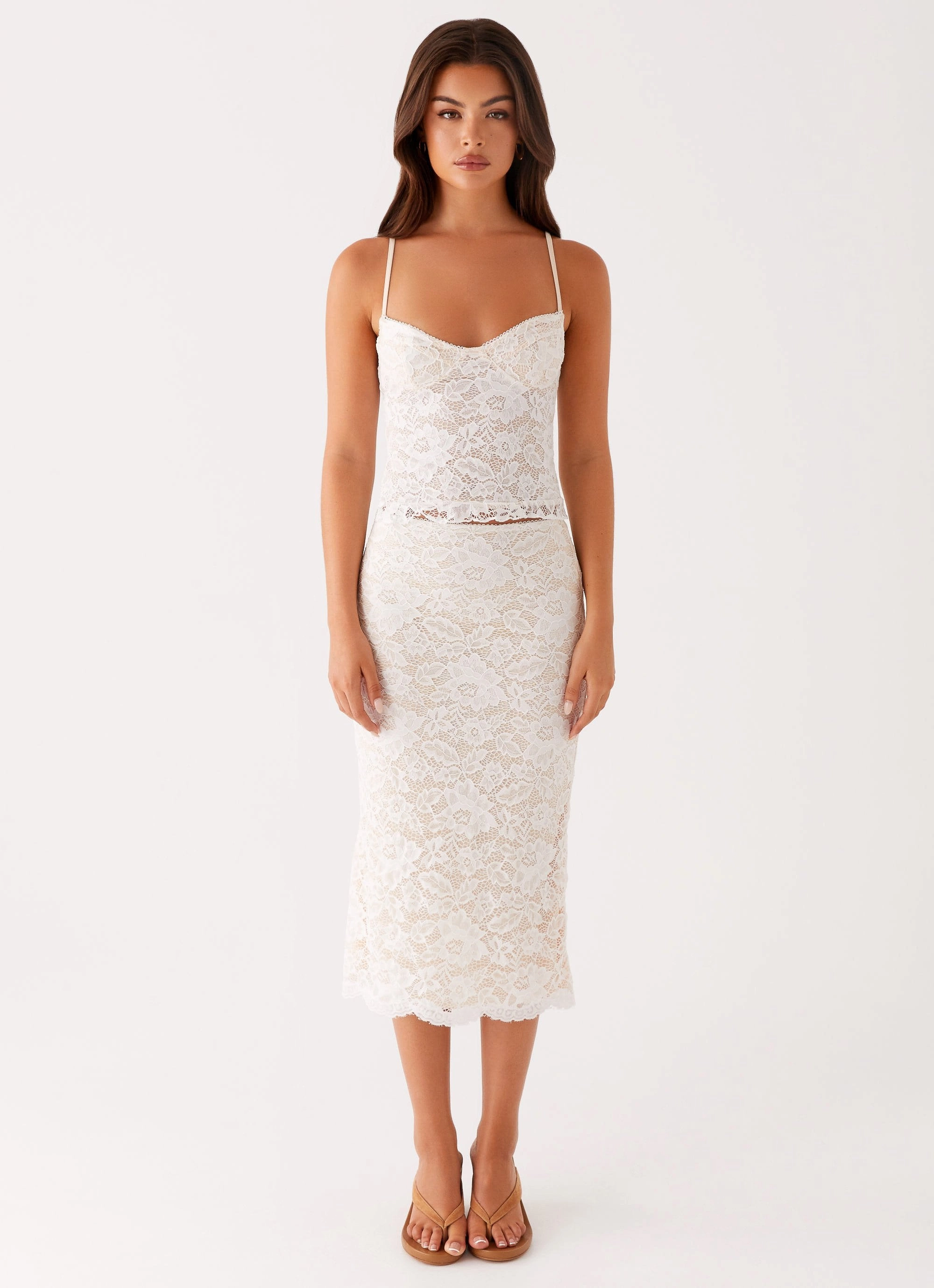 Crystal Clear Lace Midi Skirt - Ivory QuickReleaseBuckle