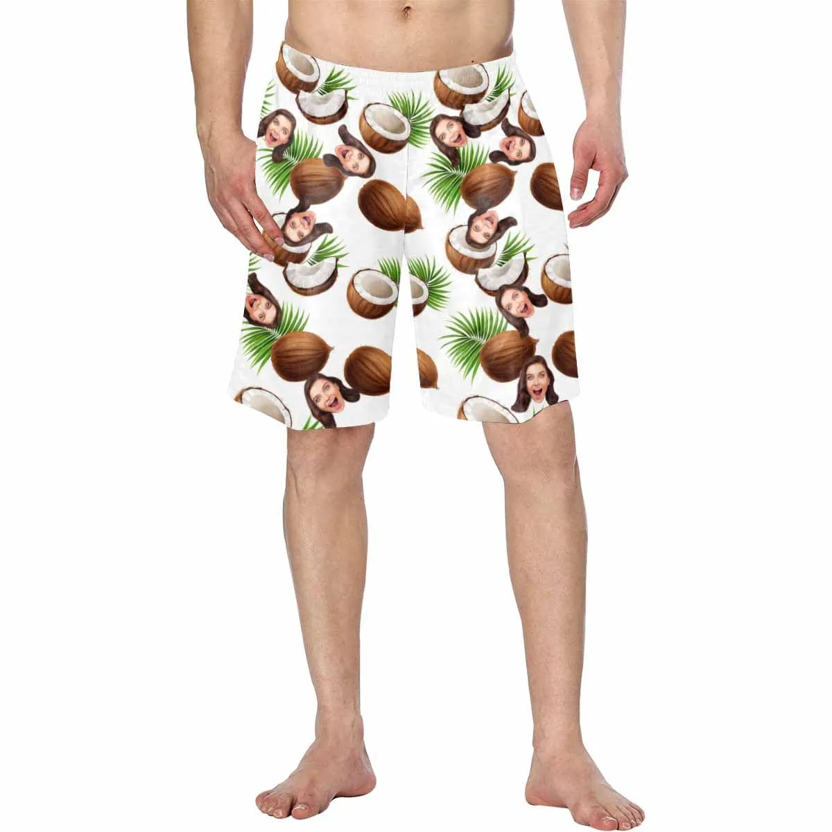 Custom Face Coconut Personalized Photo Men's Elastic Beach Shorts
