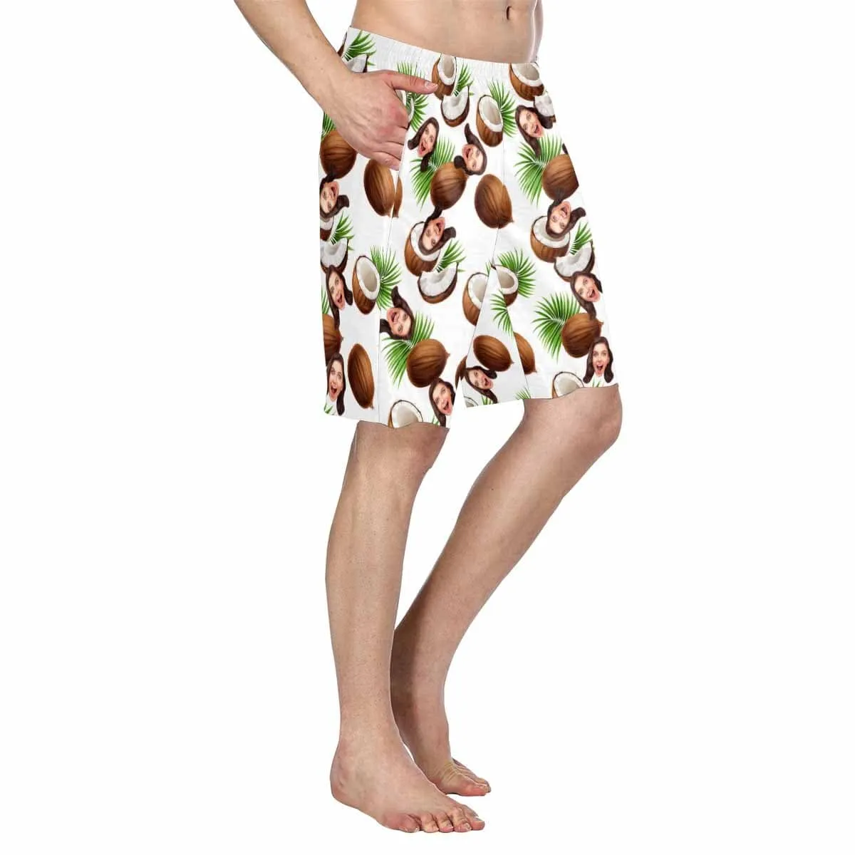 Custom Face Coconut Personalized Photo Men's Elastic Beach Shorts