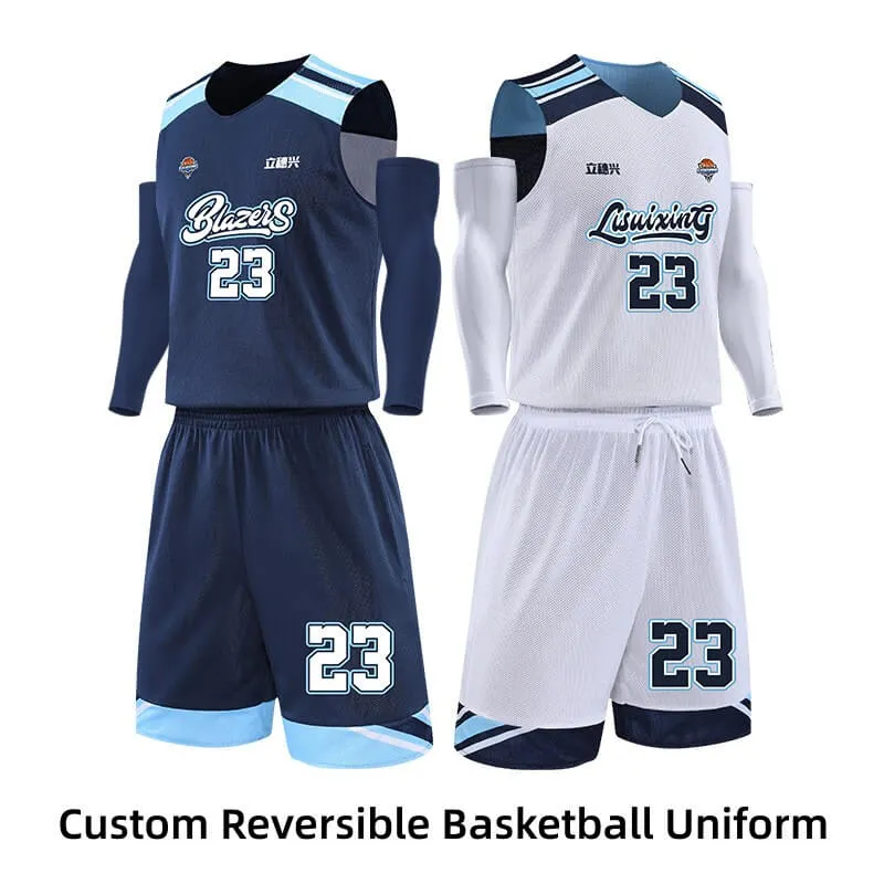 Custom Logo Reversible Basketball Jerseys with Number Navy White