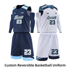 Custom Logo Reversible Basketball Jerseys with Number Navy White