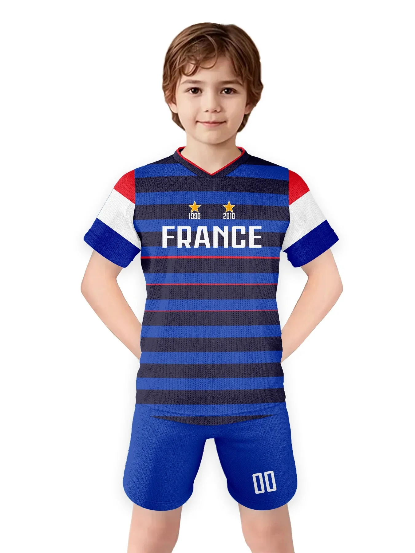 Customizable Kids Soccer Jersey and Shorts Set - France Football Training Outfit with Personalized Name and Number