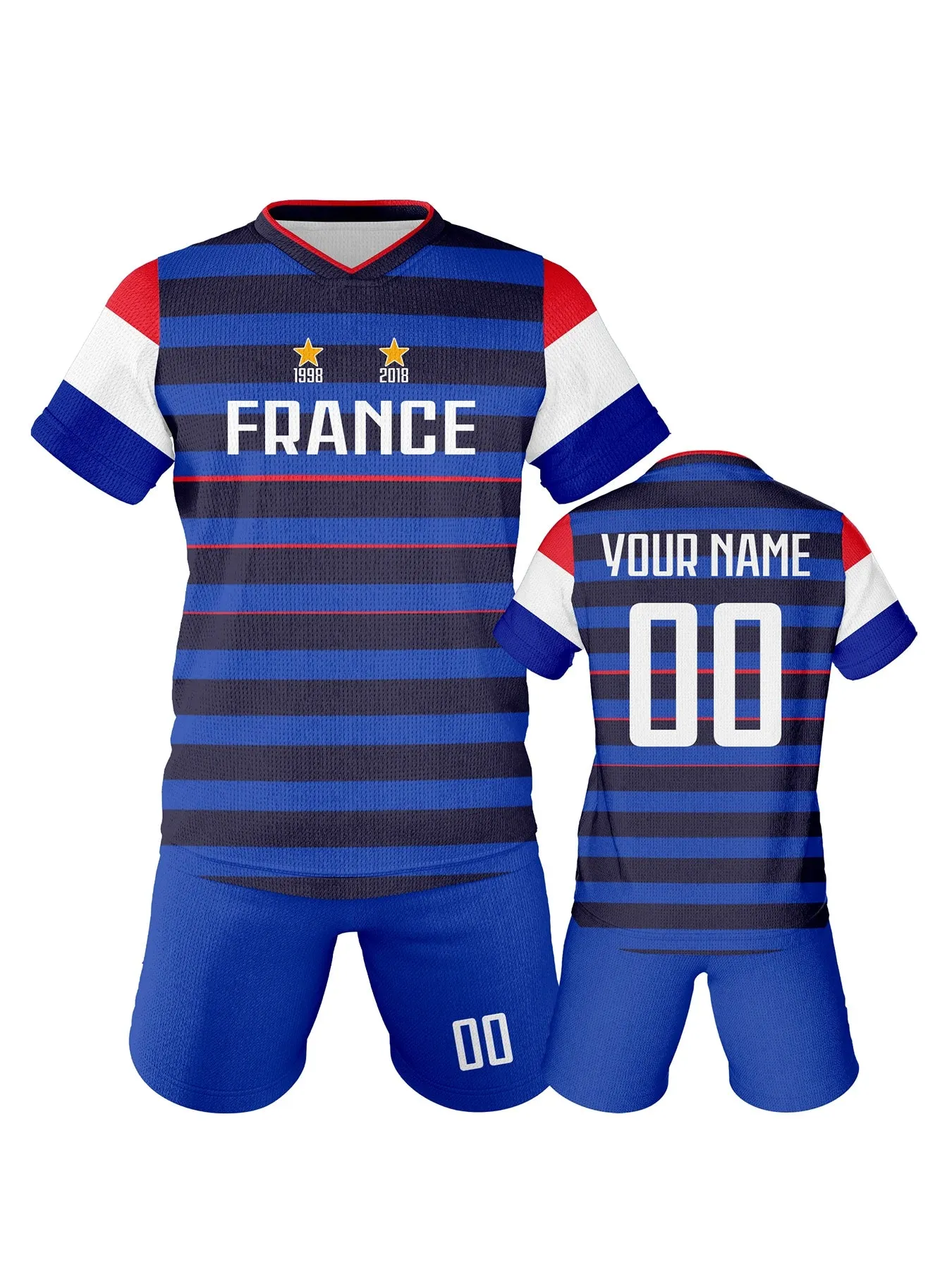 Customizable Kids Soccer Jersey and Shorts Set - France Football Training Outfit with Personalized Name and Number