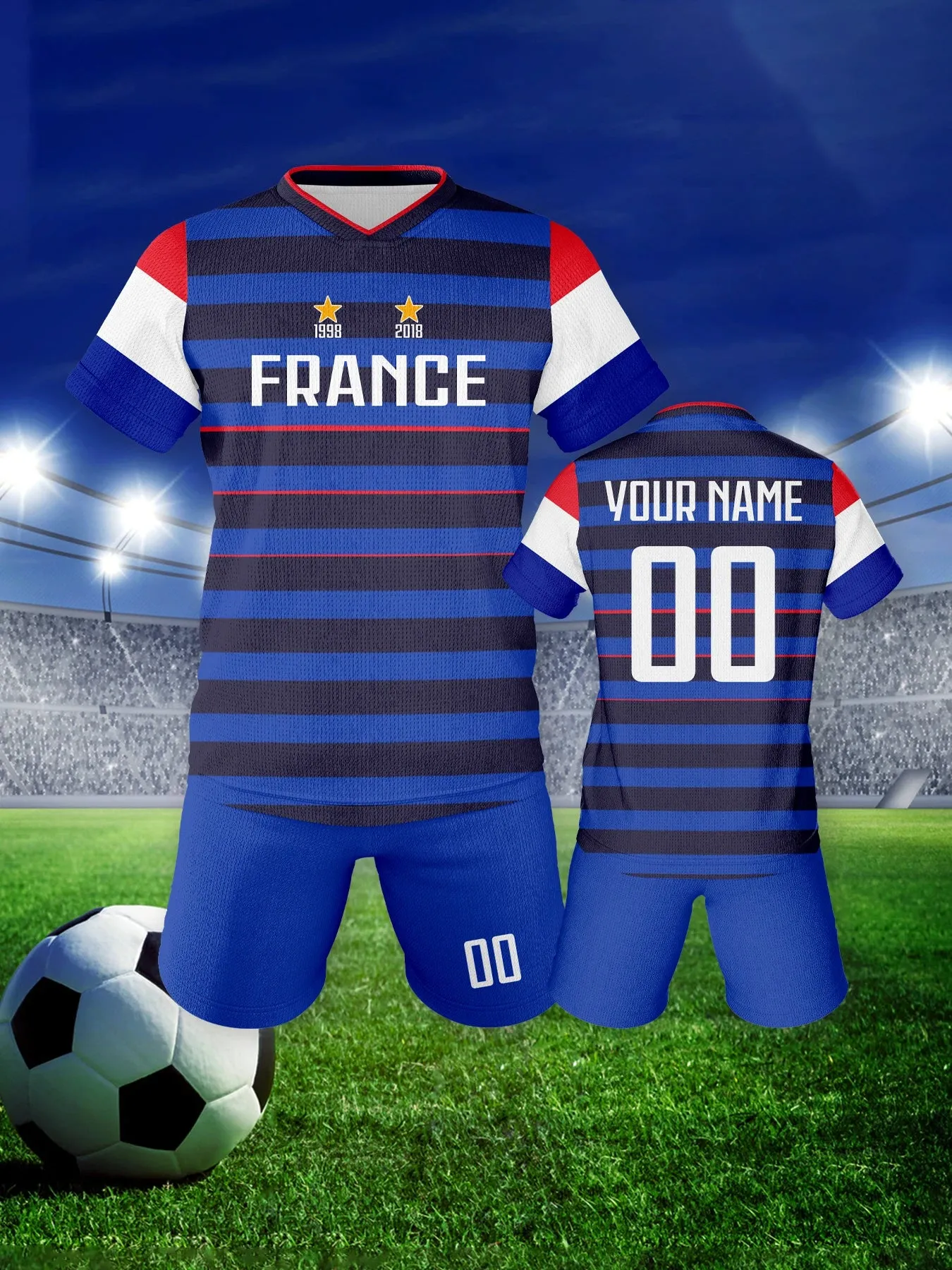 Customizable Kids Soccer Jersey and Shorts Set - France Football Training Outfit with Personalized Name and Number