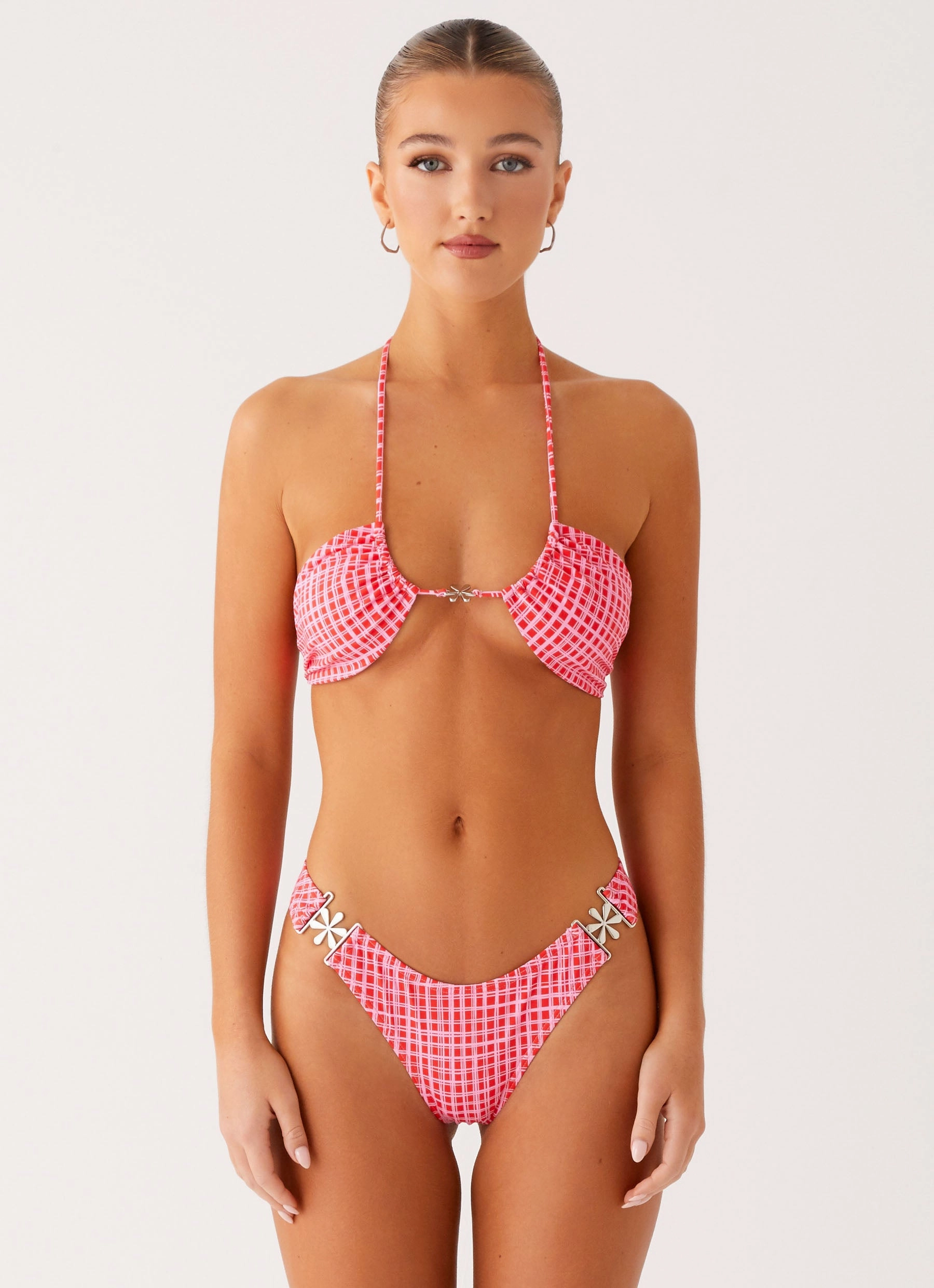 Essential Gear Soft Inner Brushing Saint Lucia Bikini Top - Pink Check