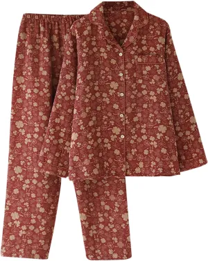 Cute Clover Print Cotton Pajamas Sets Women Button Down 2 Piece Pjs Long Sleeve Shirt and Pants Vintage Homewear Set