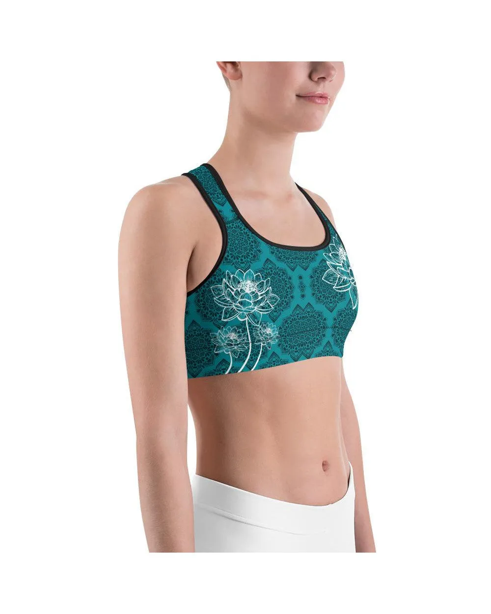 Cyan Blue Lotus Sports Bra