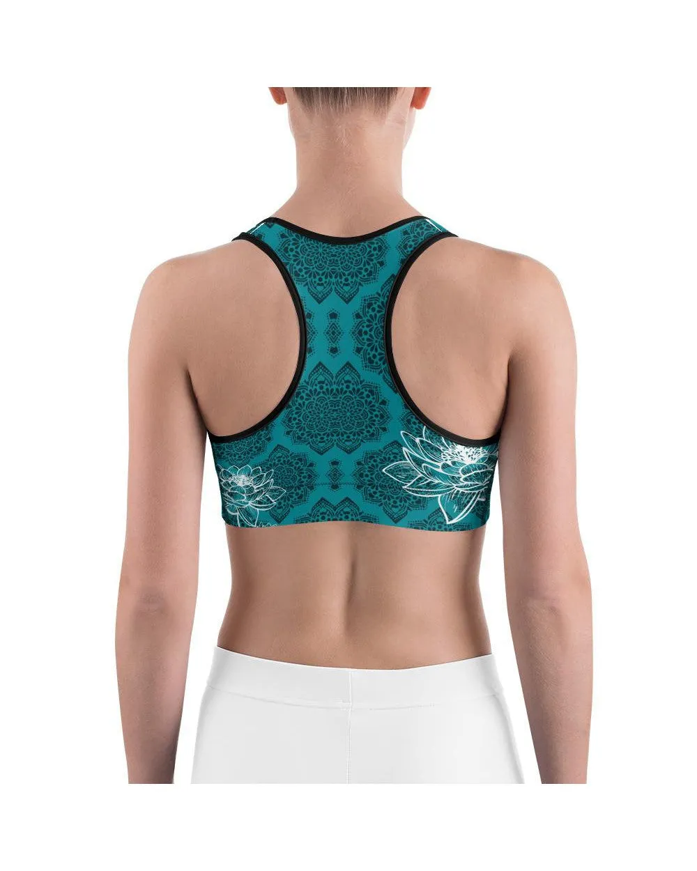 Cyan Blue Lotus Sports Bra