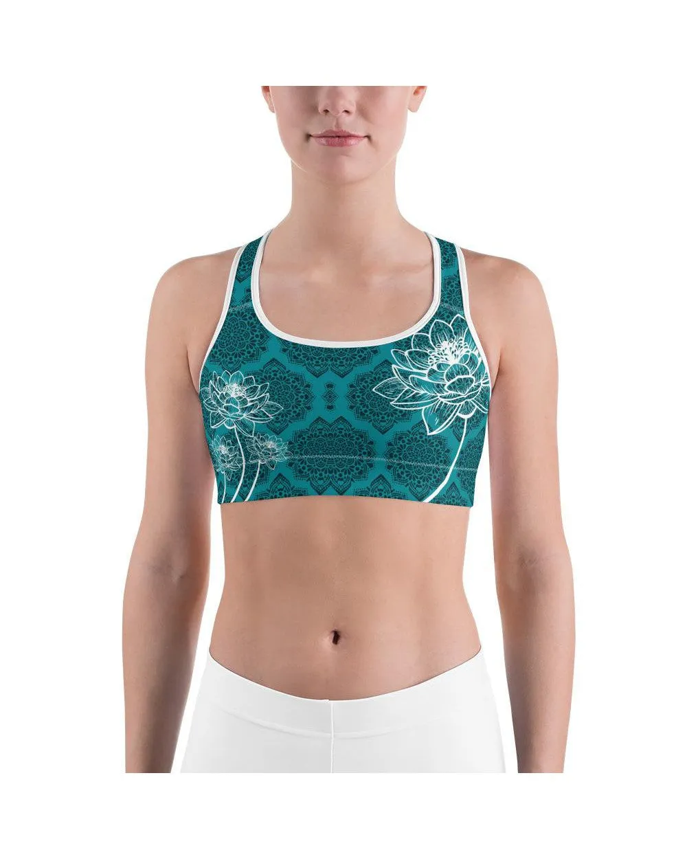 Cyan Blue Lotus Sports Bra
