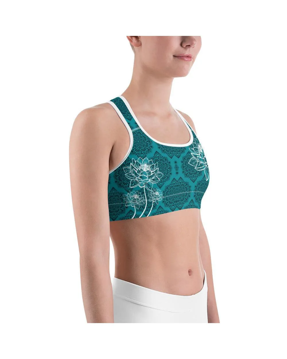 Cyan Blue Lotus Sports Bra