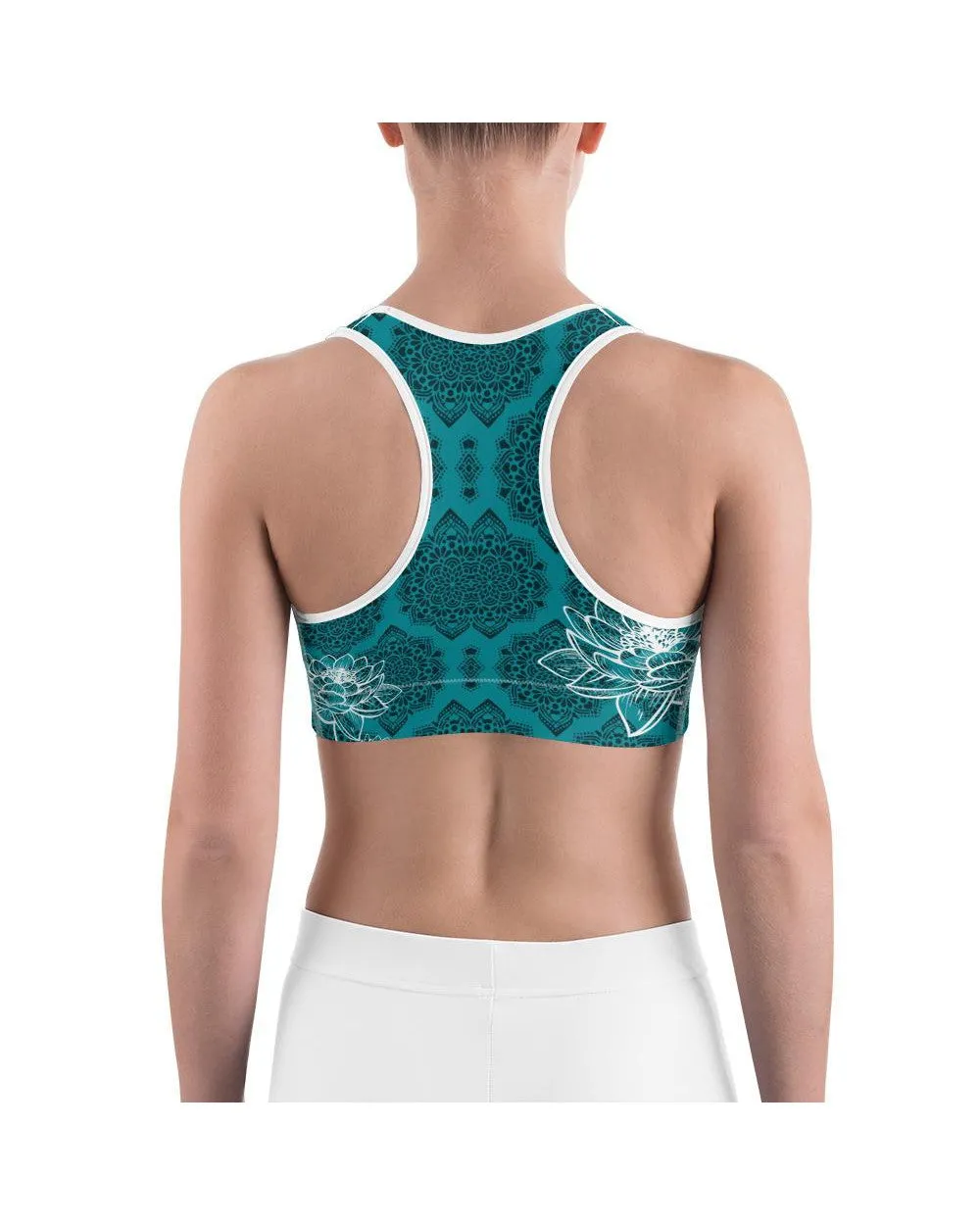 Cyan Blue Lotus Sports Bra