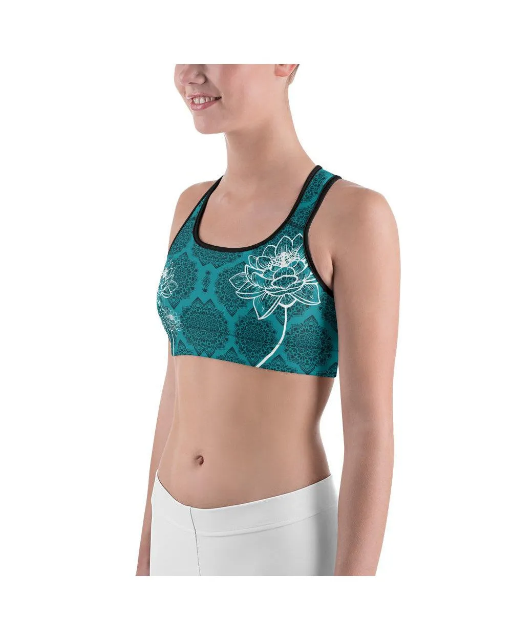 Cyan Blue Lotus Sports Bra