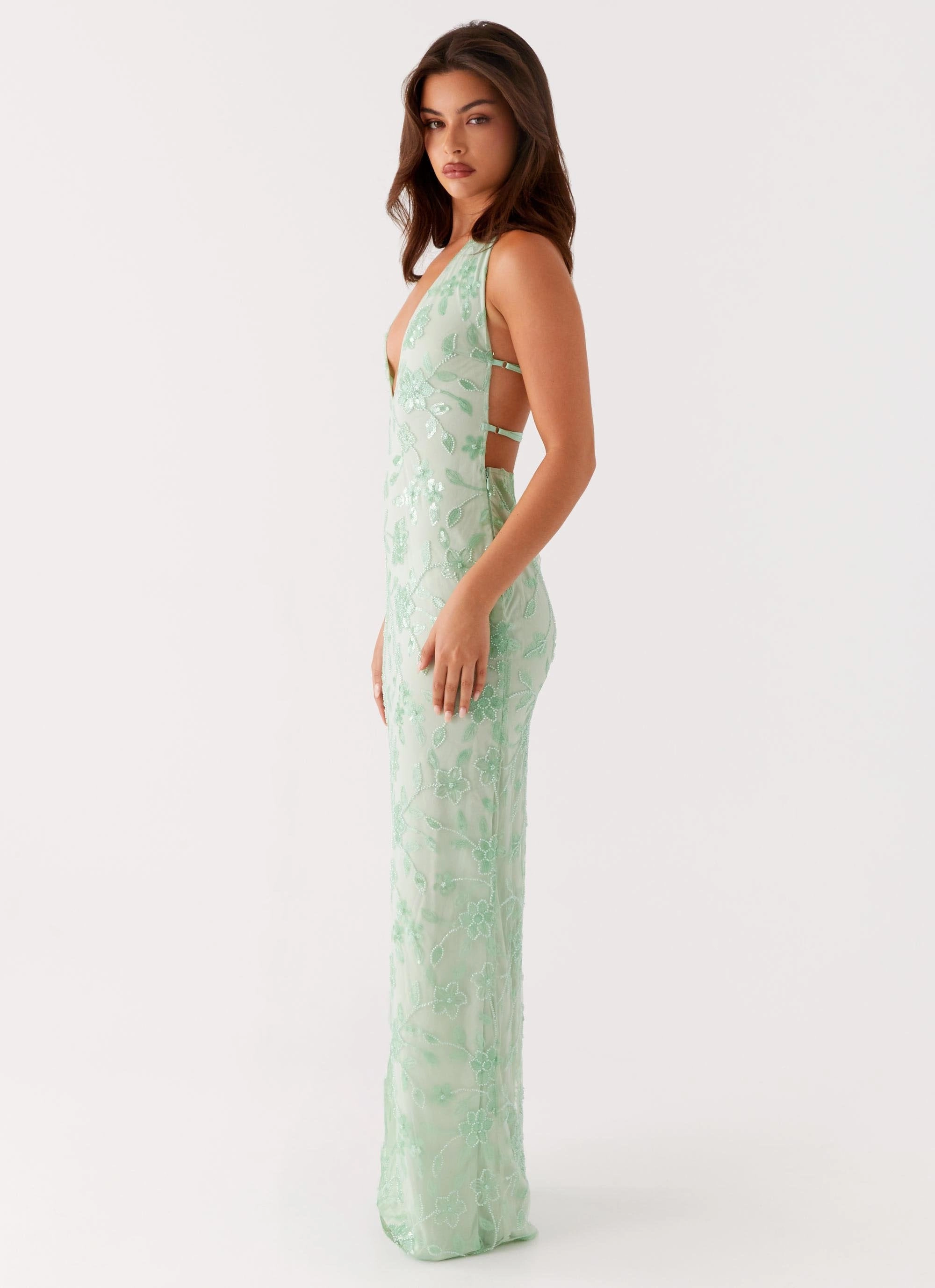 Cydney Beaded Maxi Dress - Sage Versatile Layer Wear Flattering Wearable