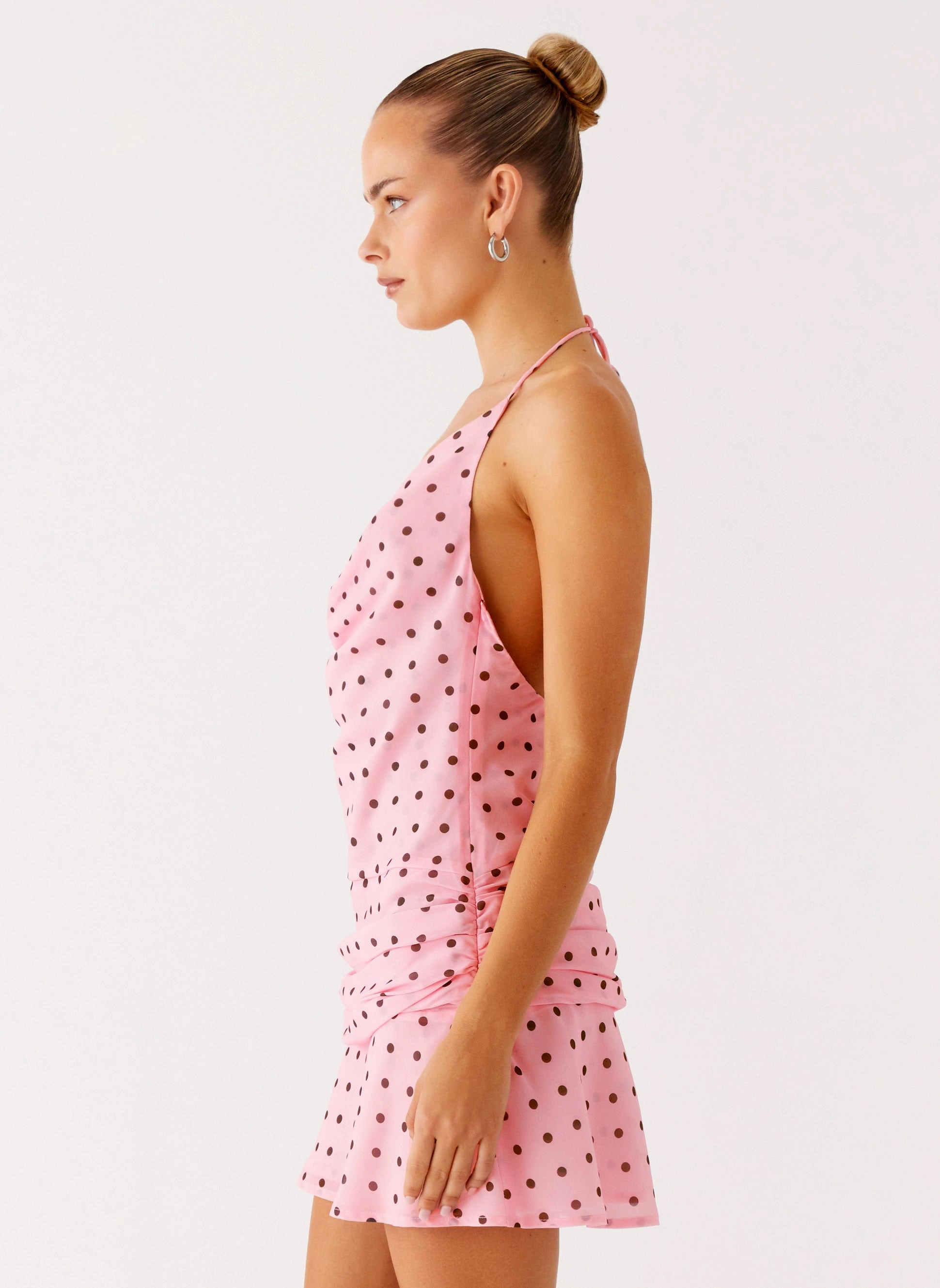 Cyna Cowl Mini Dress - Strawberry Dot Pure Fabric Relax Line