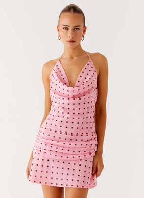 Cyna Cowl Mini Dress - Strawberry Dot Dreamy Texture All Gender
