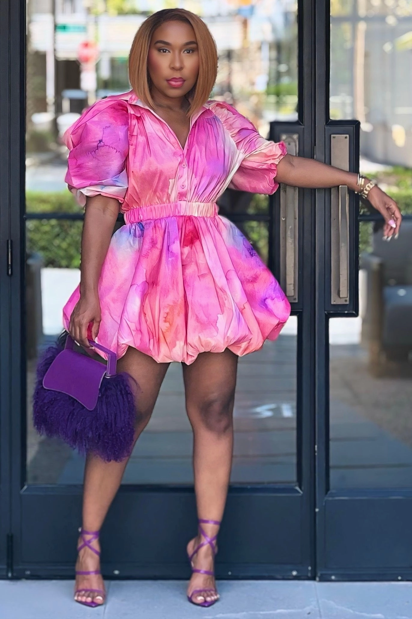 Cynthia Bubble Pop Statement Dress Smart Lines Satin Touch