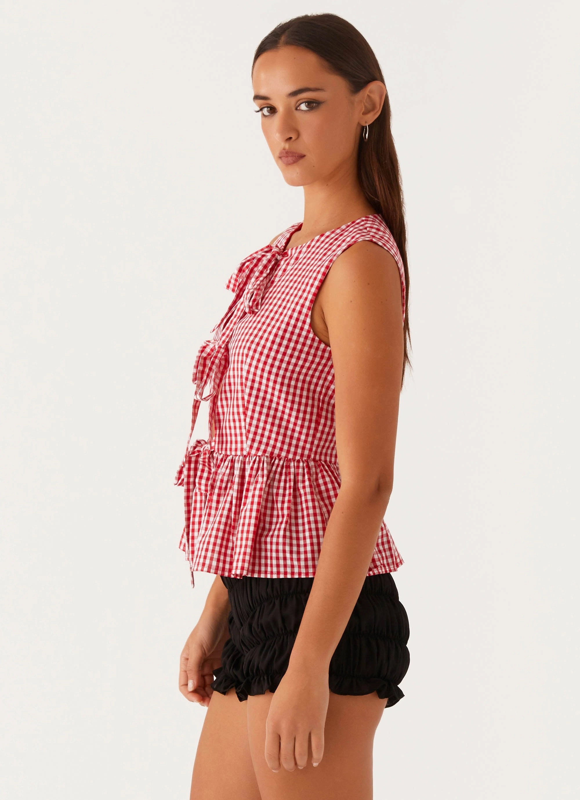 Winter Fashion Cyrene Tie Top - Red Gingham