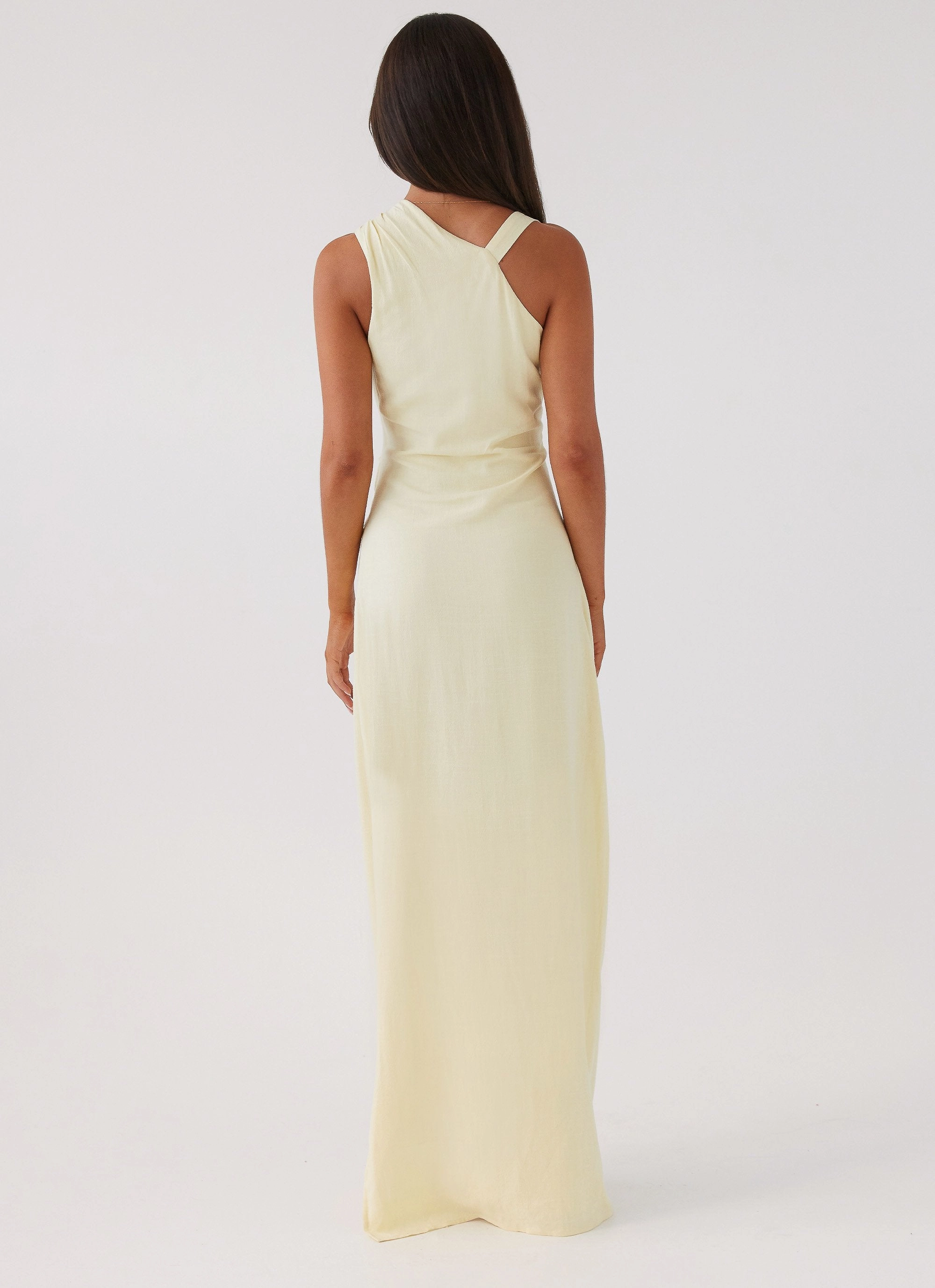 Adjustable-Length Daffodil Charm Linen Maxi Dress - Sunflower Yellow