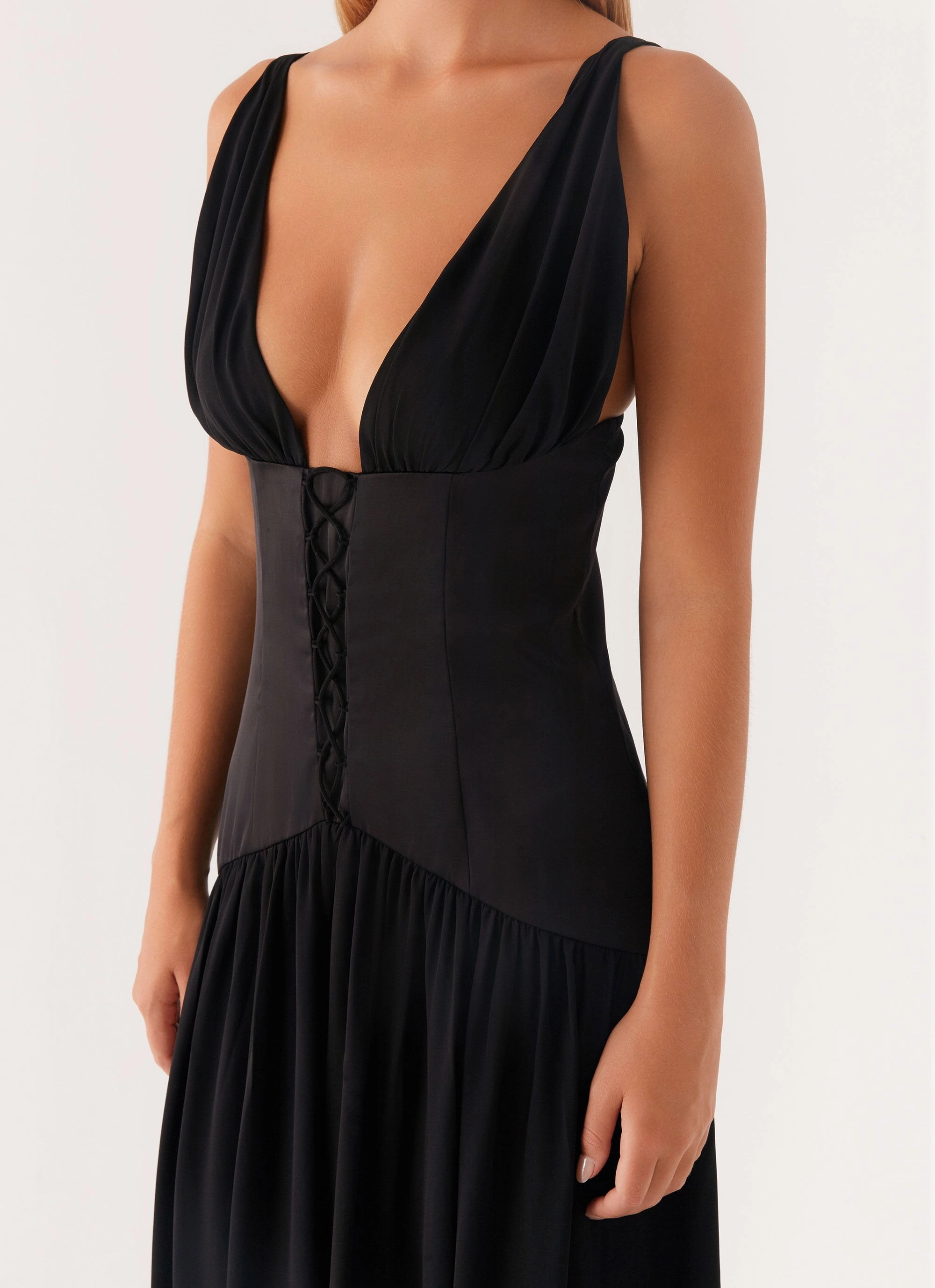 Work Ready Japan Cool Dafina Satin Maxi Dress - Black