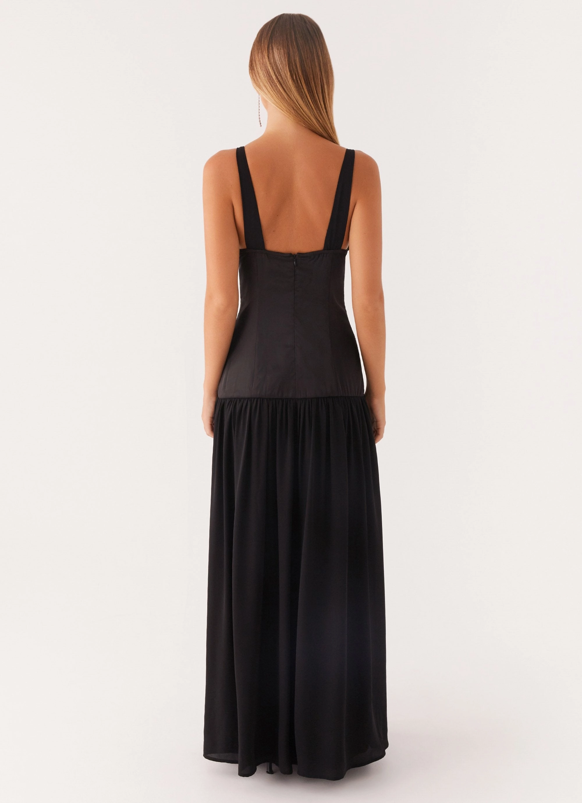 Dafina Satin Maxi Dress - Black Subtle Finish Nordic Plain