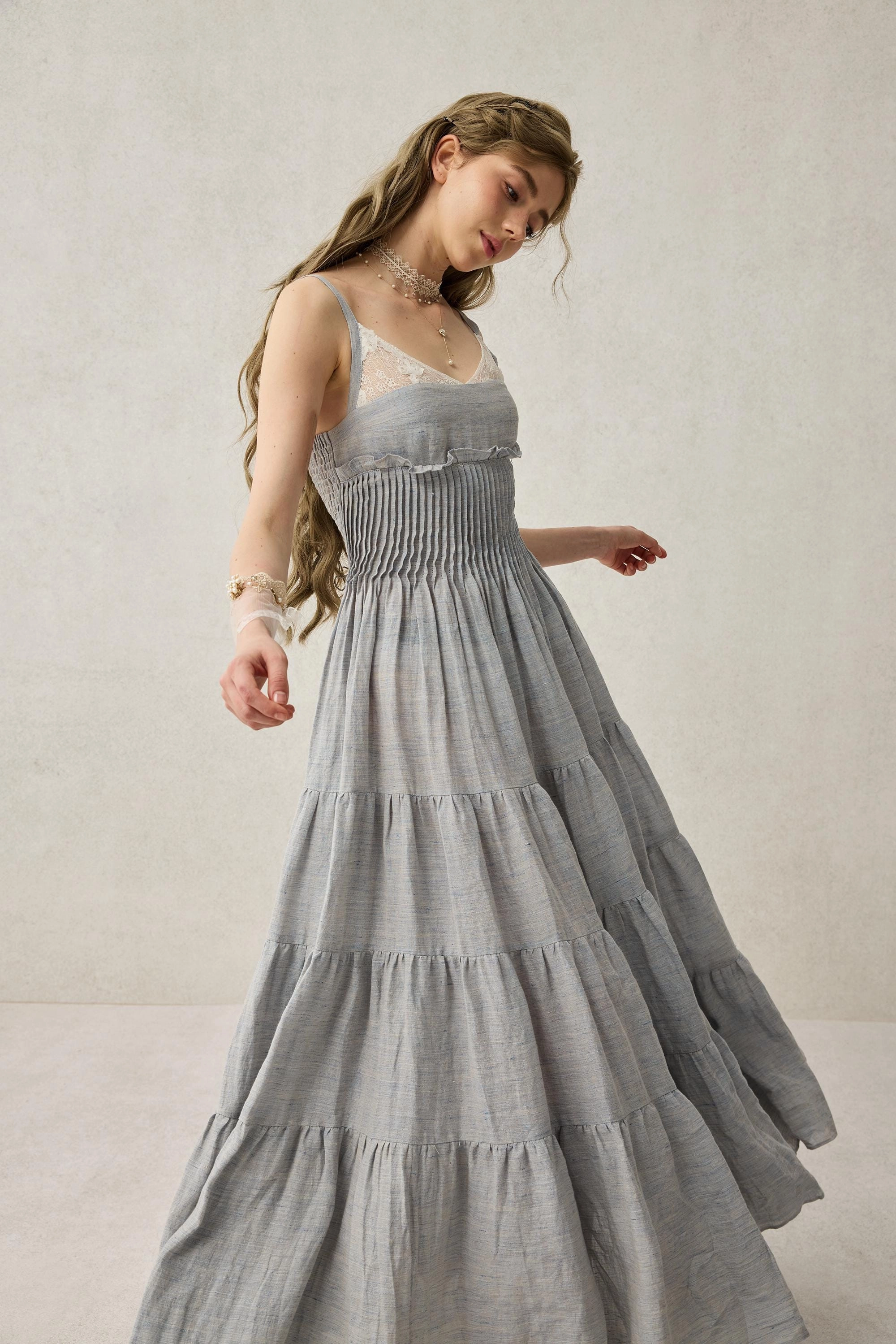 Daisy Veil 30 | Accordion Pleated Linen dress High-rise waist Flexible Knee Panels