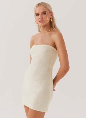 Dance The Night Tube Knit Mini Dress - Pearl Shimmer Warm Pink