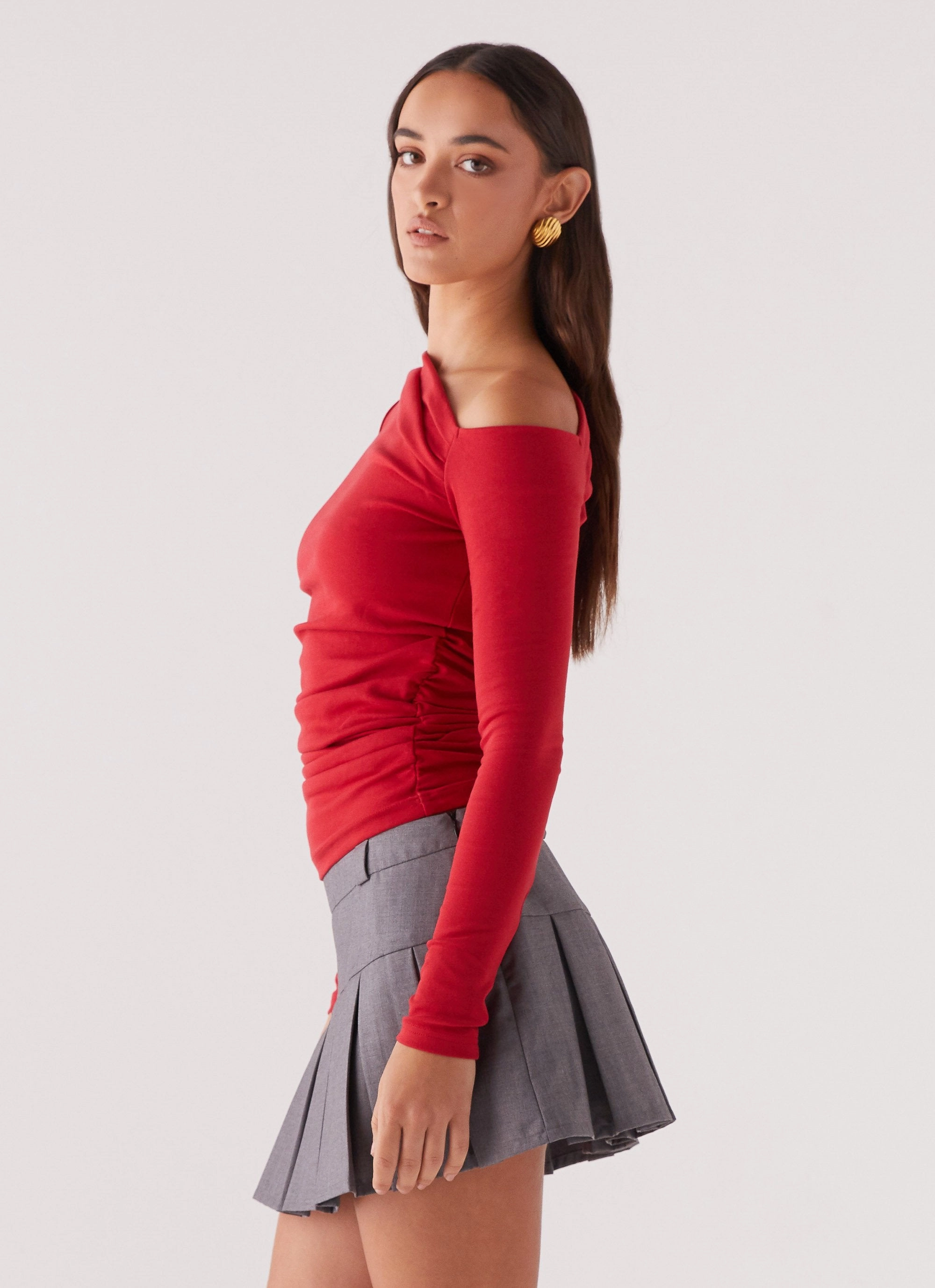 Danica Pleated Mini Skirt - Charcoal Casual Flex RecycledMaterial