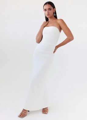 Danielle Strapless Maxi Dress - White Flared shape