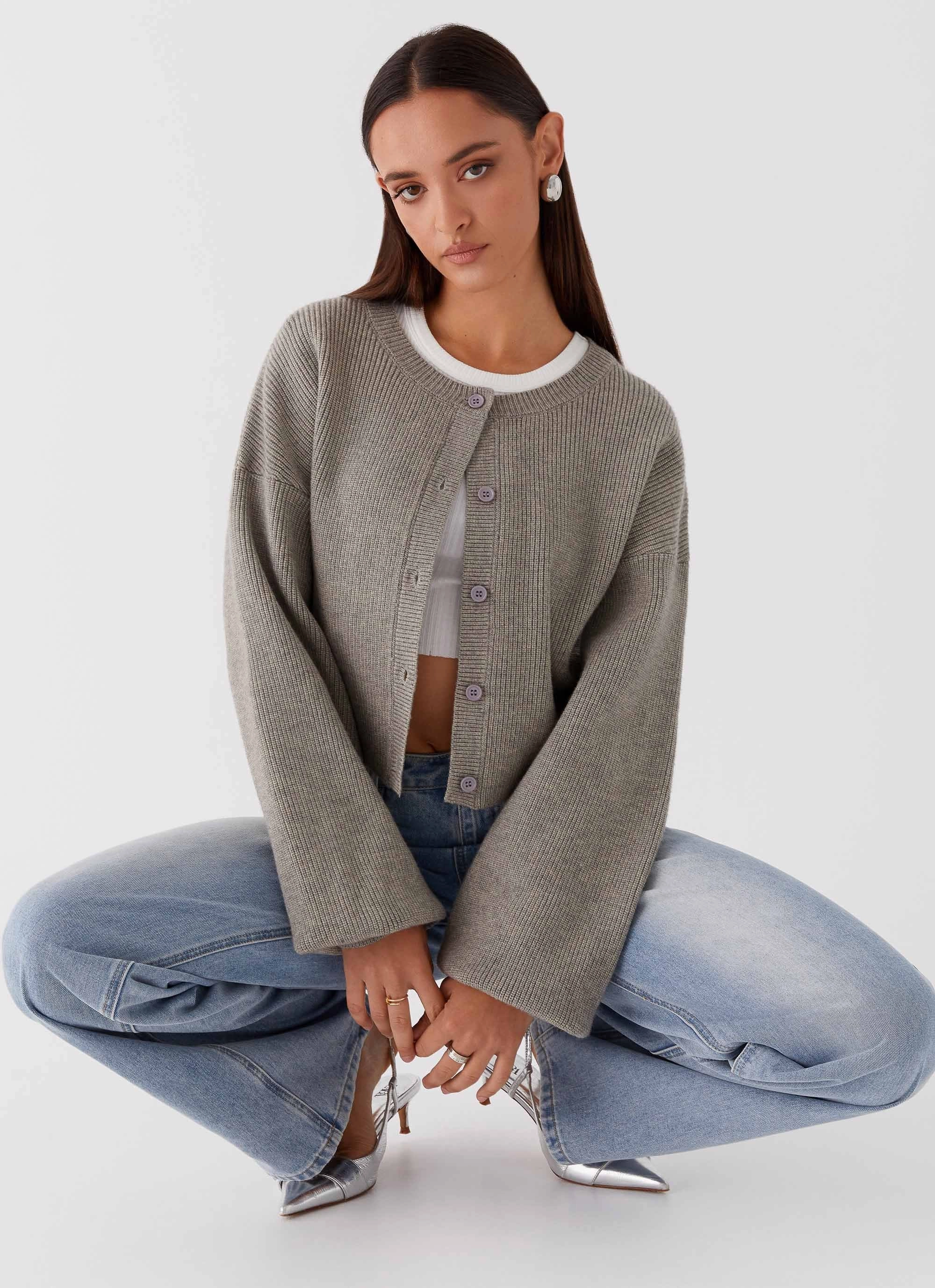 Compressed Packing Design Daphne Knit Cardigan - Light Grey