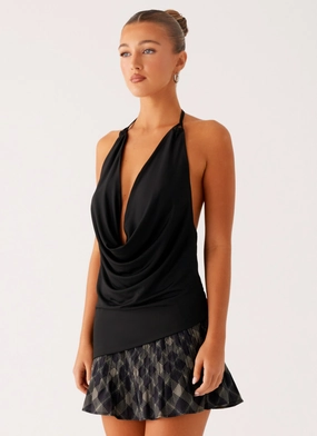 Dasha Cowl Top - Black StretchKnit Quick Dry Feature