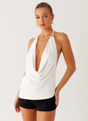 Anti Pill Surface ButterSoftTexture Dasha Cowl Top - White