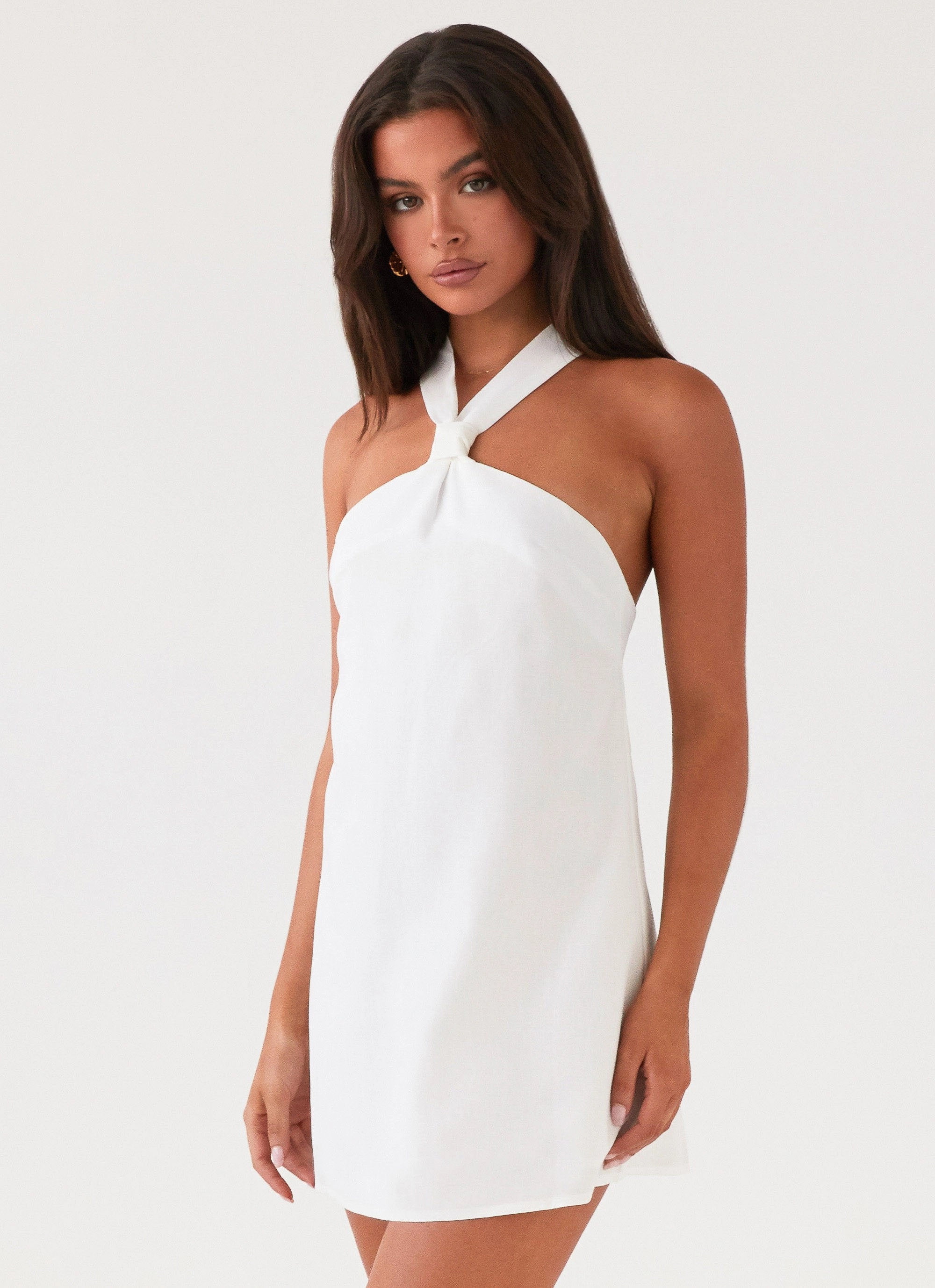 Keira Linen Mini Dress - White Fitted waist