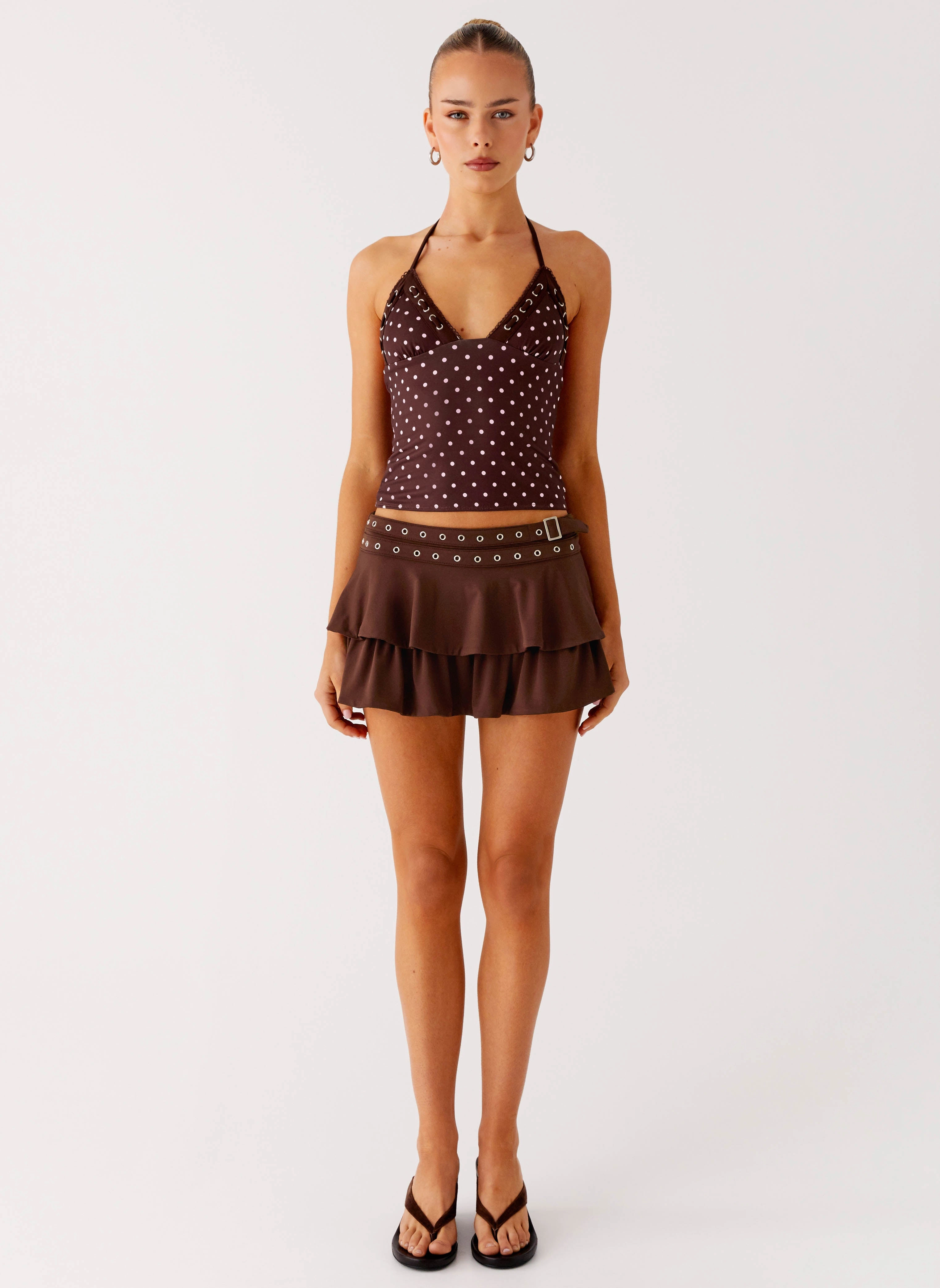 Prologue Belt Mini Skort - Chocolate Chilly Weather