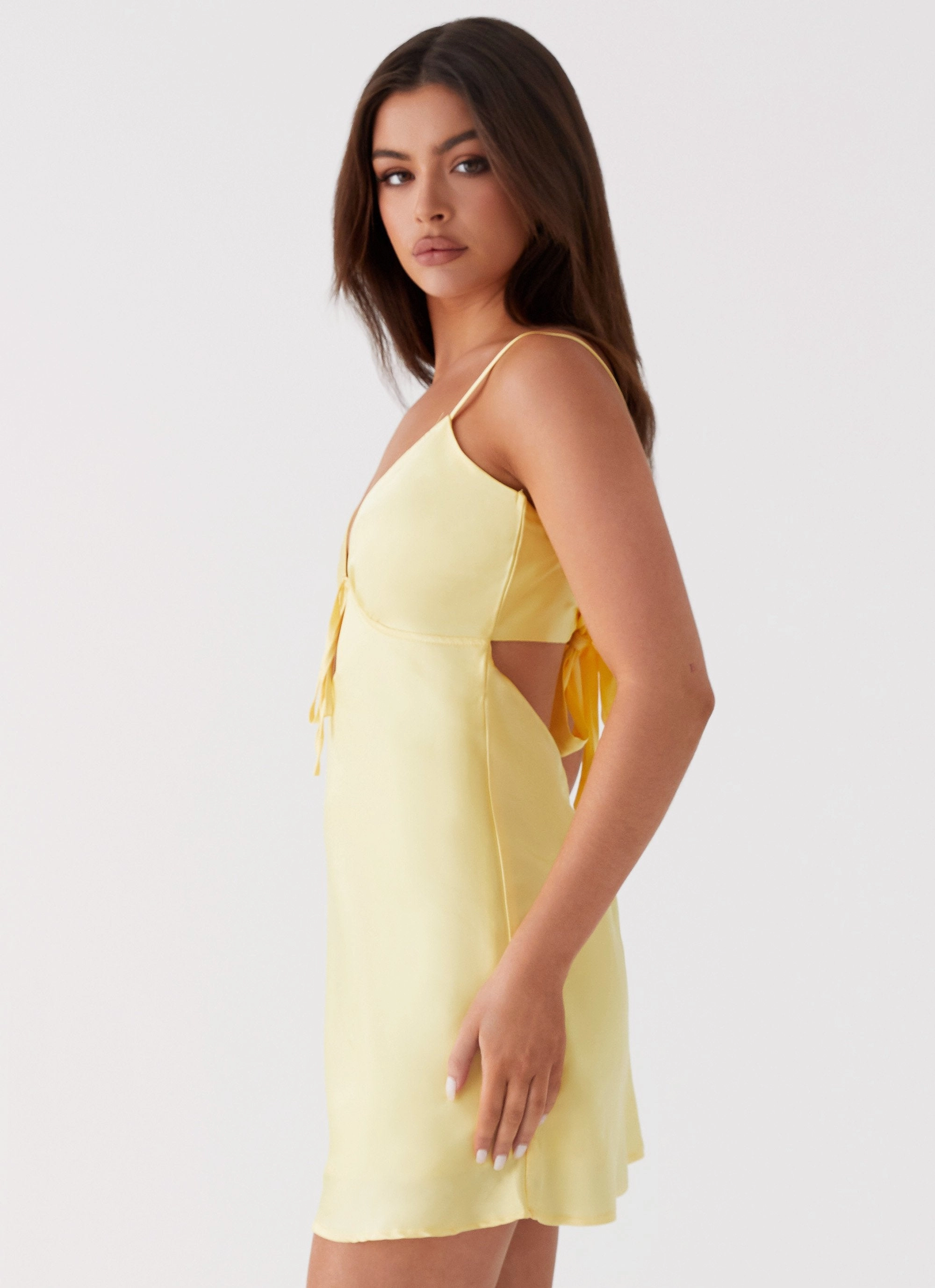 Flora Satin Mini Dress - Yellow Weekend Favorite