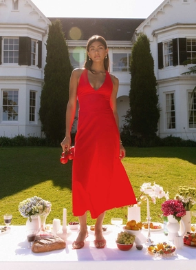 Falling For You Midi Dress - Red Pink Glow