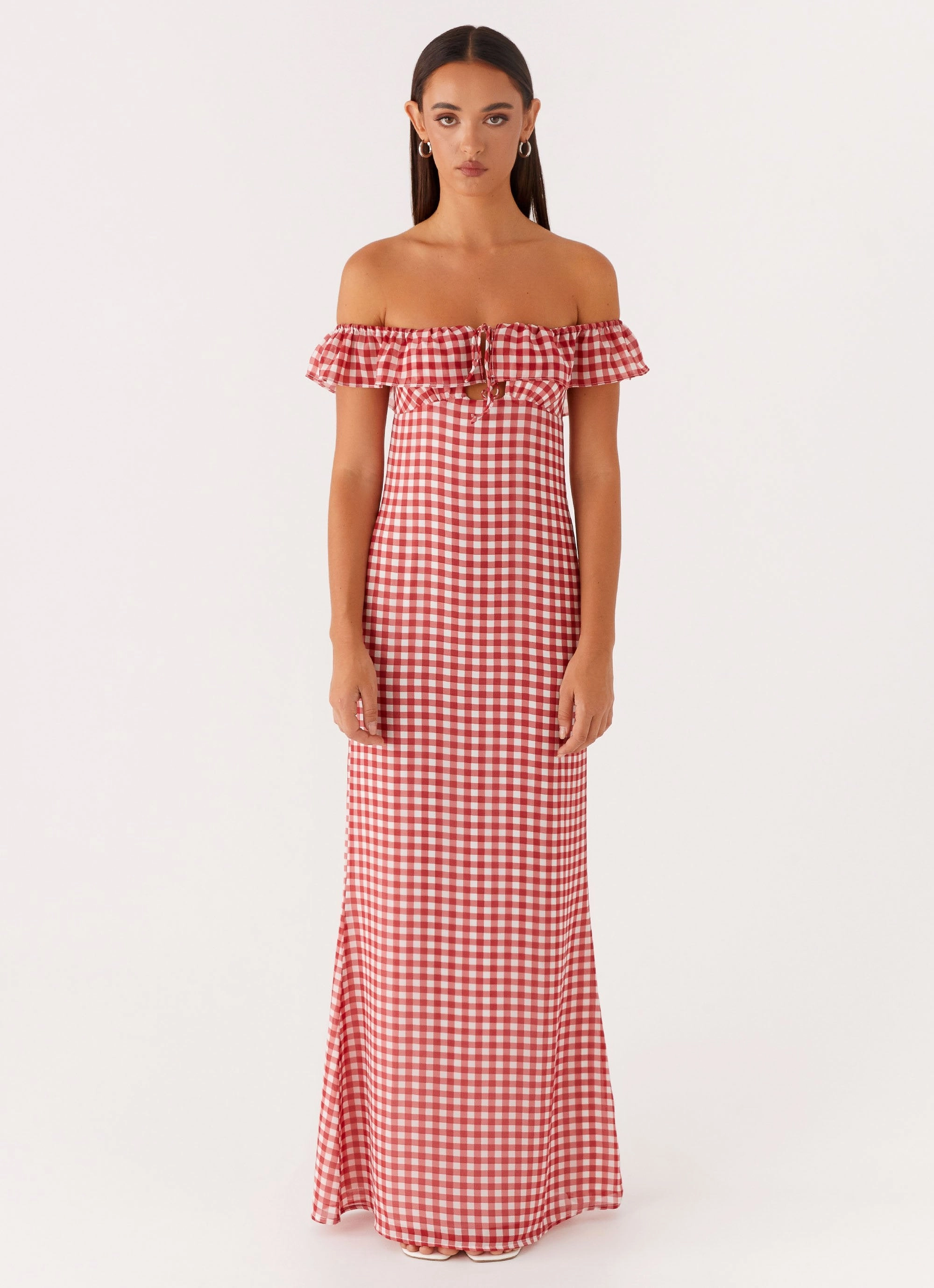 Mood Flex Scarlet Cherry Maxi Dress - Red Gingham