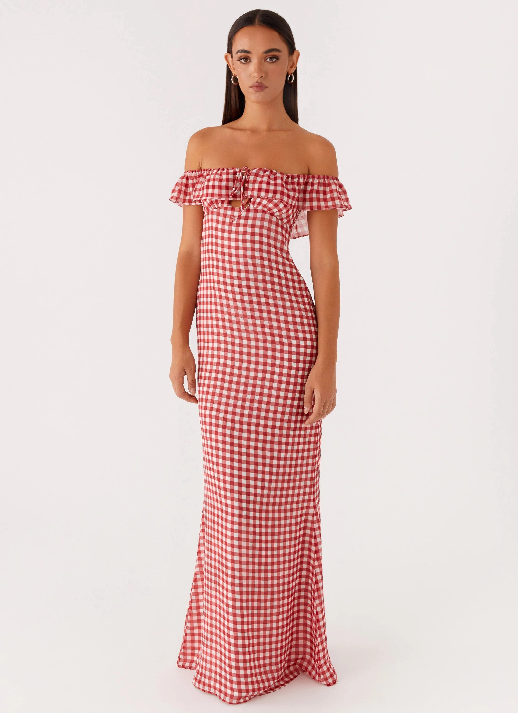 Scarlet Cherry Maxi Dress - Red Gingham Comfy Flex