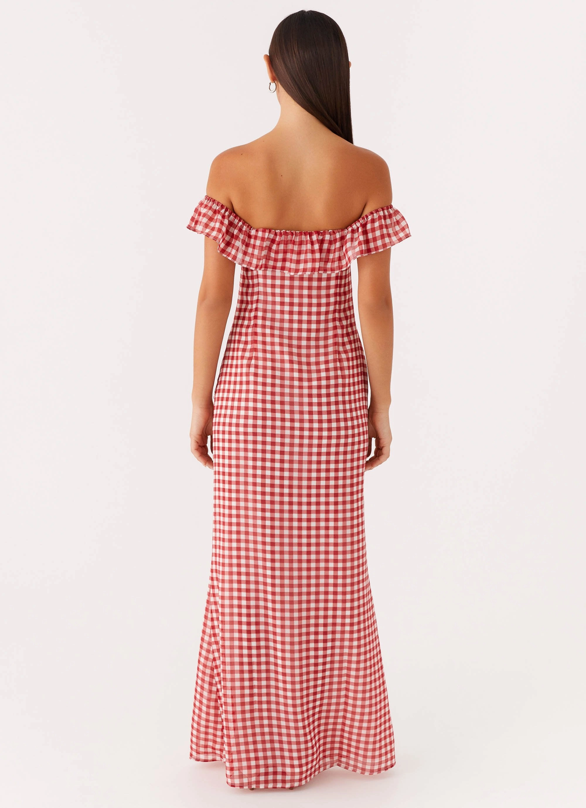 Scarlet Cherry Maxi Dress - Red Gingham Elastic-Waist