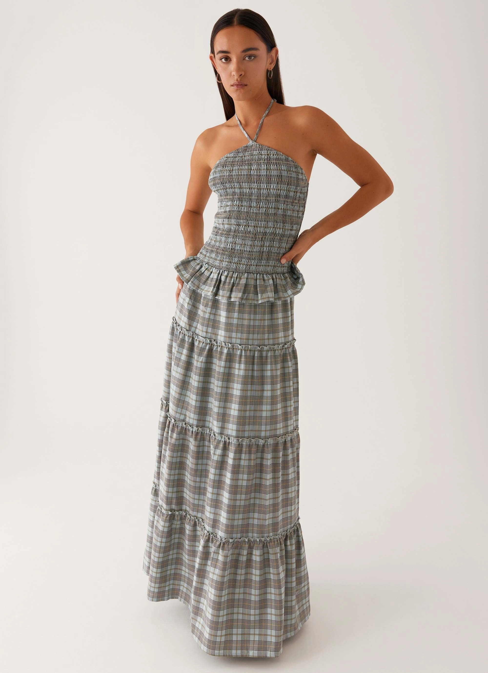 Picture This Maxi Dress - Check Sleek Waist Design Fit Art-Gallery