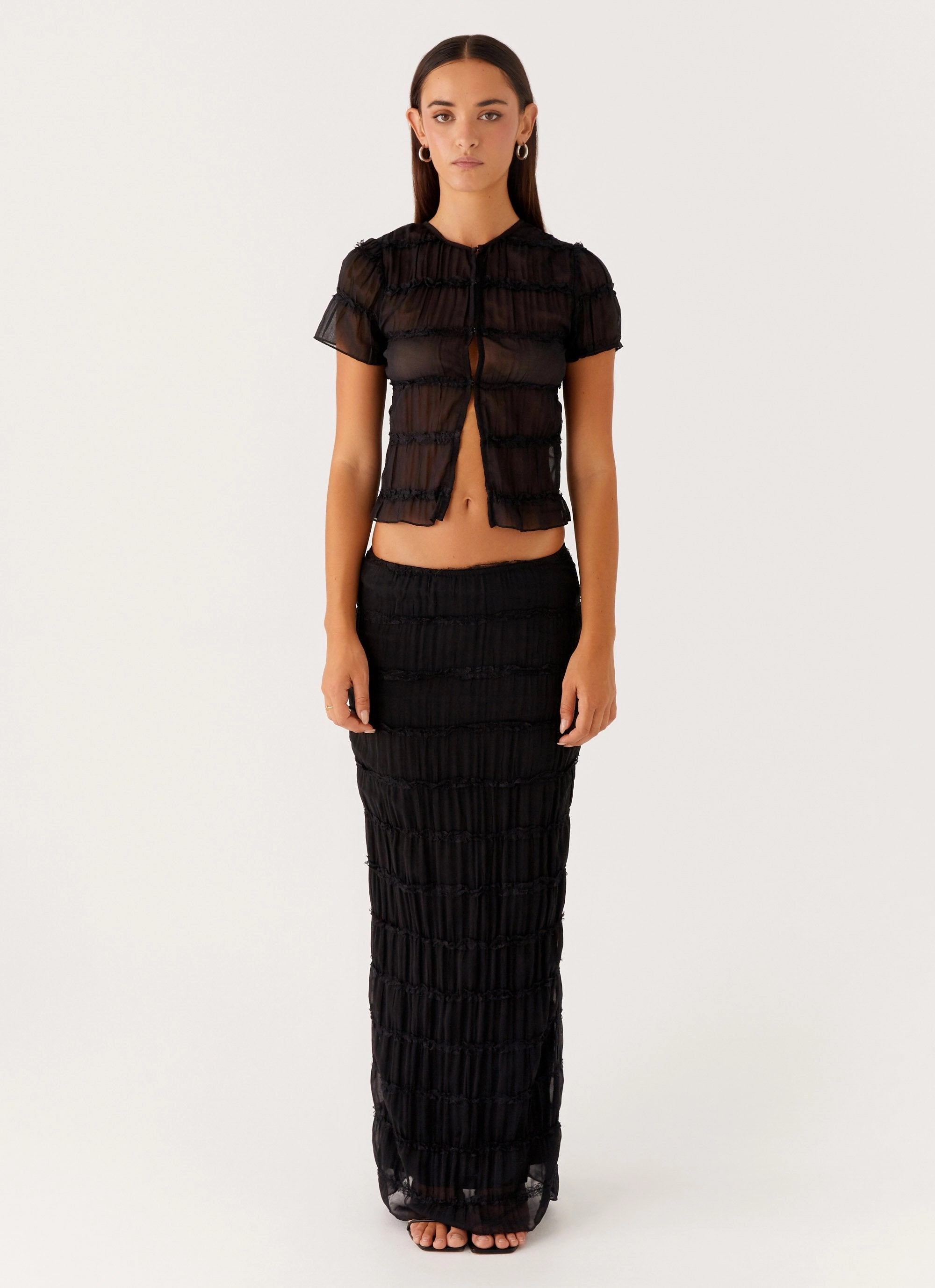 Noise Reduciting Fabric Flexible Seam Daydreaming Low Rise Maxi Skirt - Black