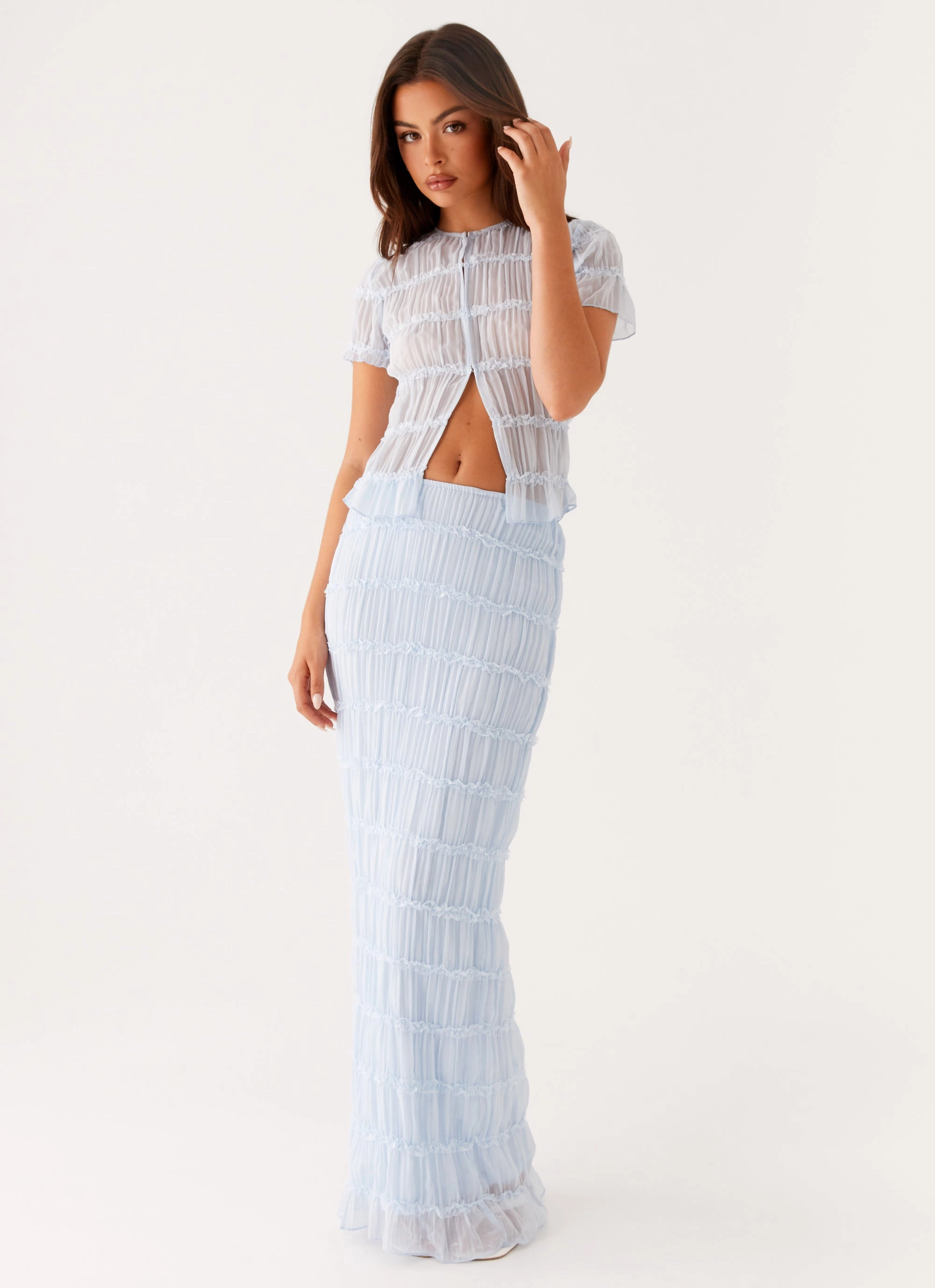 Daydreaming Low Rise Maxi Skirt - Blue Casual Active Wear