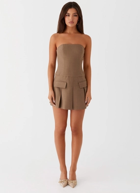 Deal-Breaker Mini Dress - Brown Beige Airy Silk