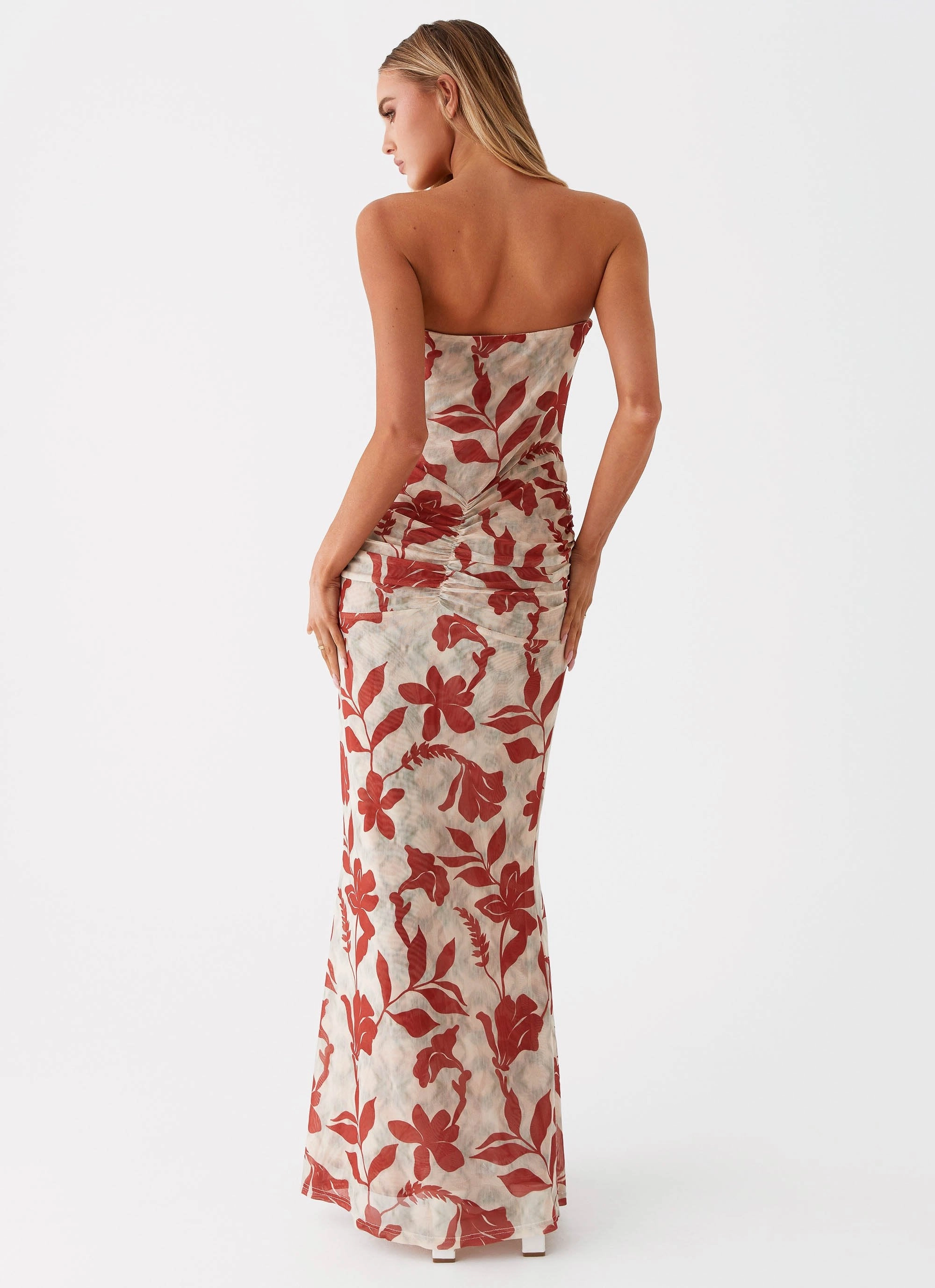Dearest Maxi Dress - Red Green Floral Open-back Soft Material