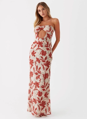 Smooth Line Day-To-Night Wear Dearest Maxi Dress - Red Green Floral